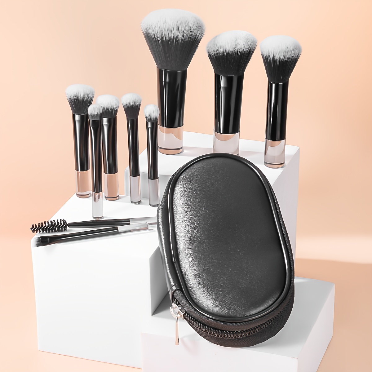 

10pcs Mini Makeup Brush Set With Travel Portable Case, Professional Blending Makeup Brushes For Concealer Eyeshadow Blush Powder Foundation, Gift For Women - Black