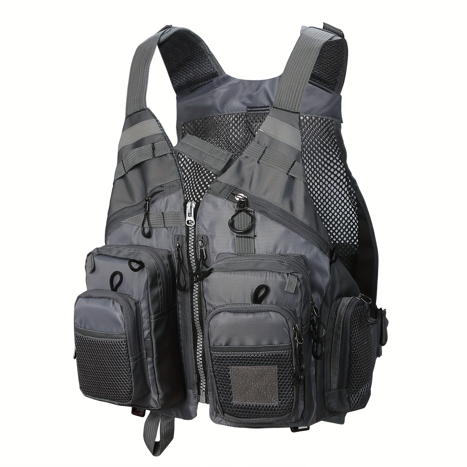 Fonoun Fishing Vest Detachable Multiple Pockets Breathable Grid Mesh  Comfortable Wear-Resisting FF6640