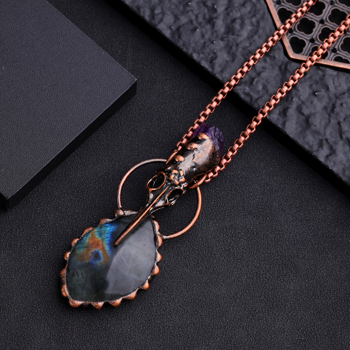 1pc Copper Irregular White Crystal Natural Stone Necklace, Fashion Crystal  Pendant Necklace For Men