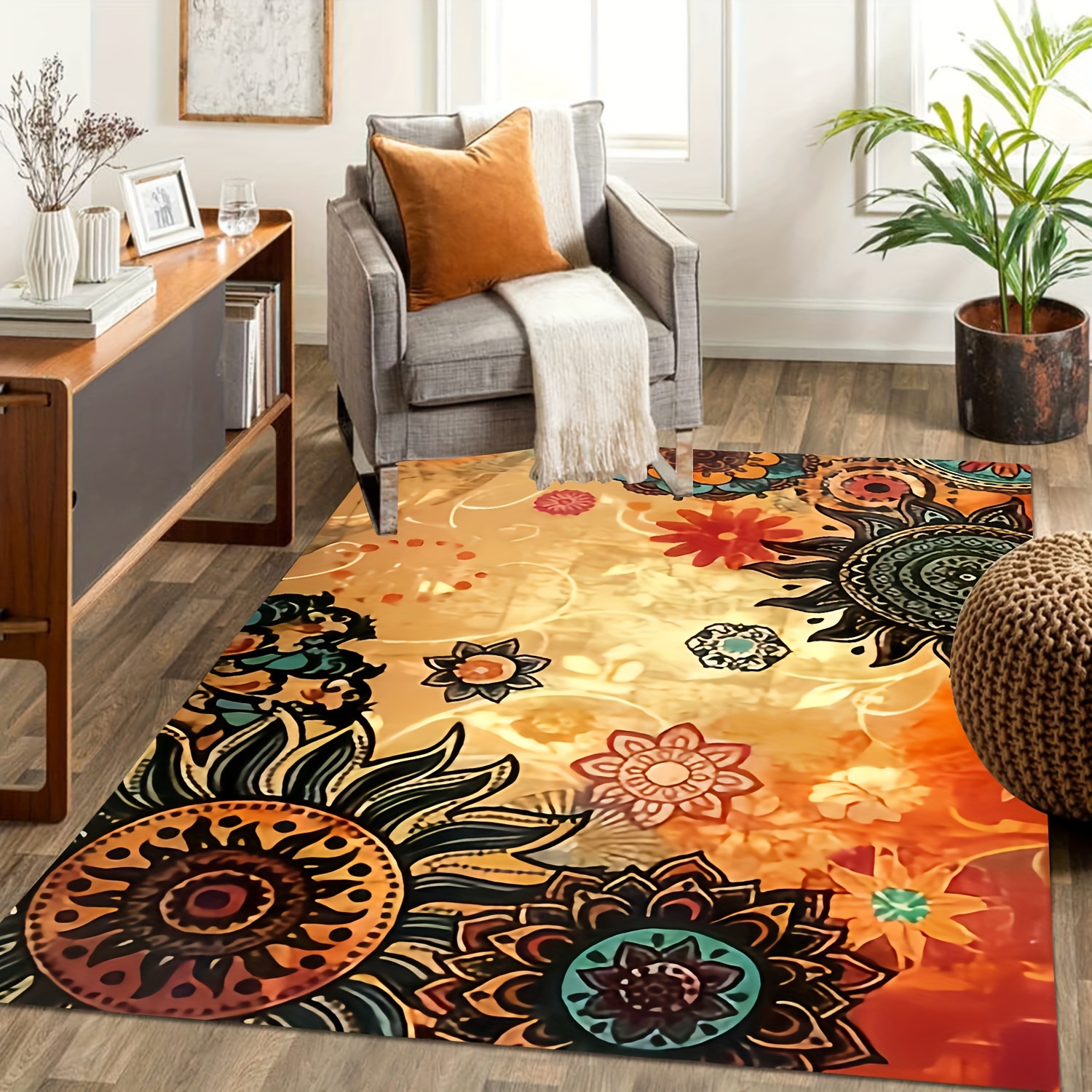 Boho Retro Non skid Area Rug Machine Washable Anti fatigue - Temu