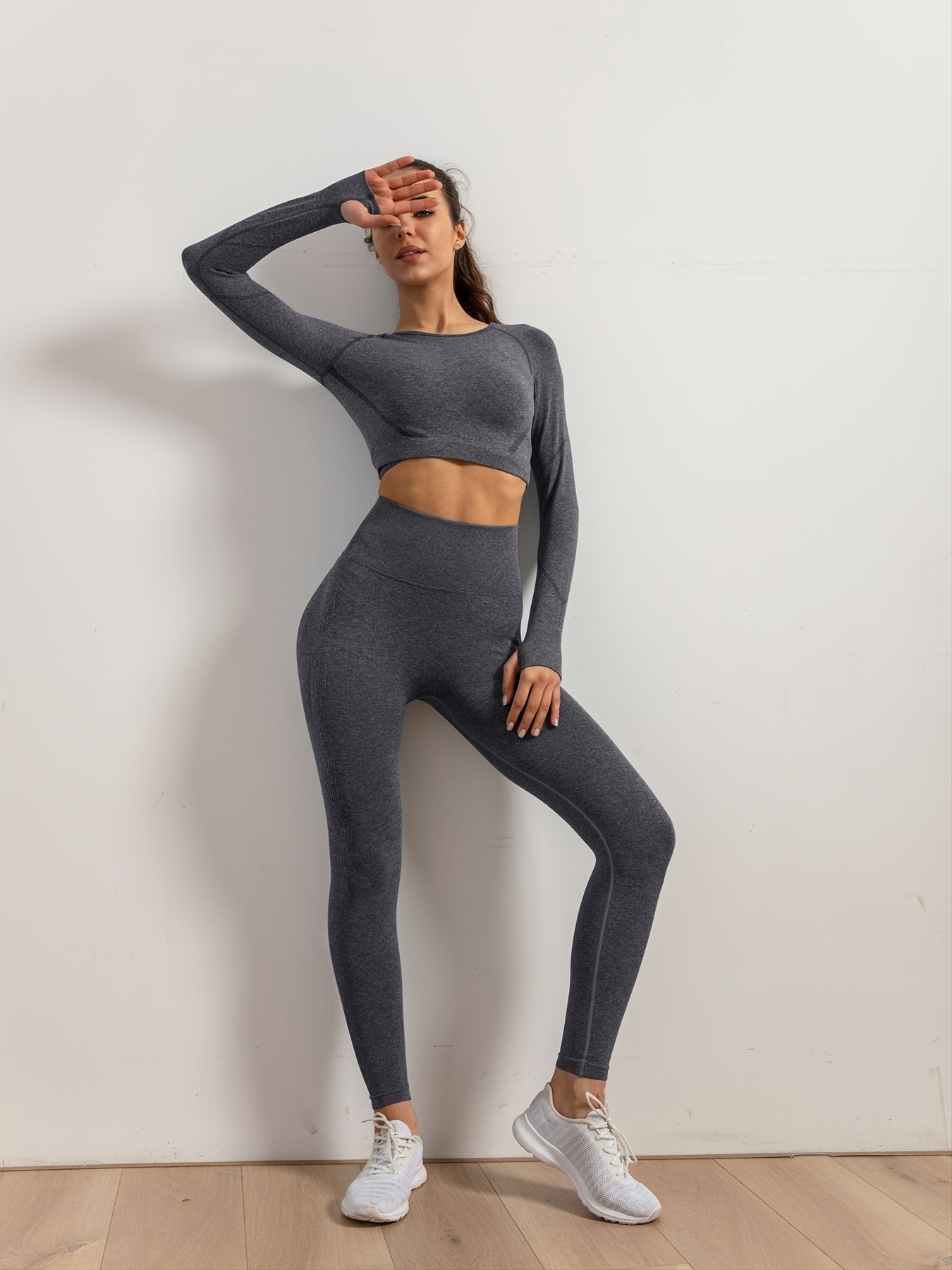 las mujeres Gym Yoga conjunto Fitness deportes trajes ropa de gimnasio Top  corto de manga larga