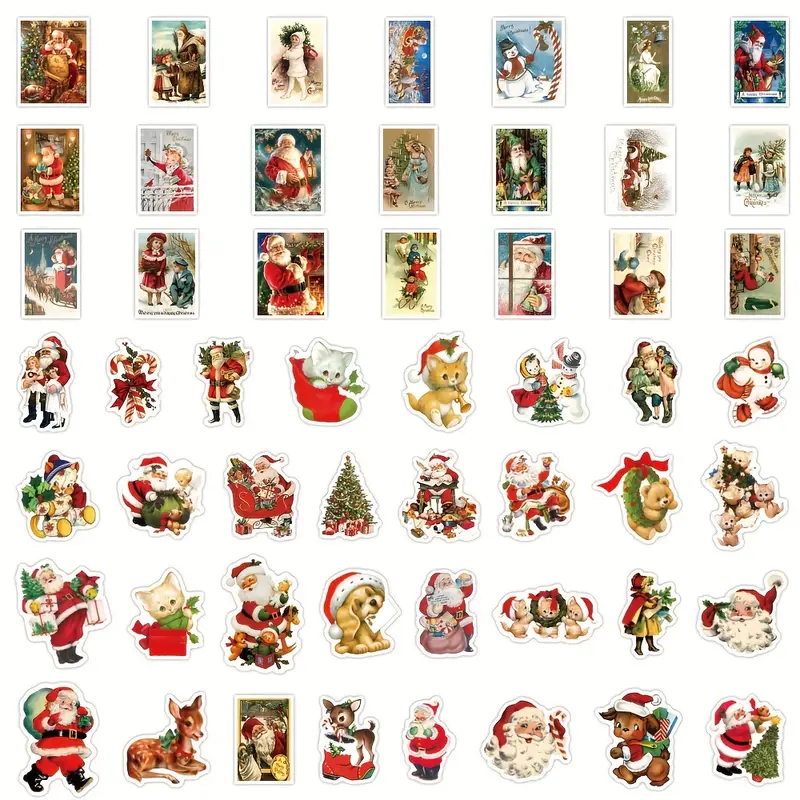 50pcs Vintage Christmas Stickers, Merry Christmas Stickers, Santa Claus  Stickers Roll, Winter Holiday Round Xmas Label Tag Stickers For Christmas  Gift