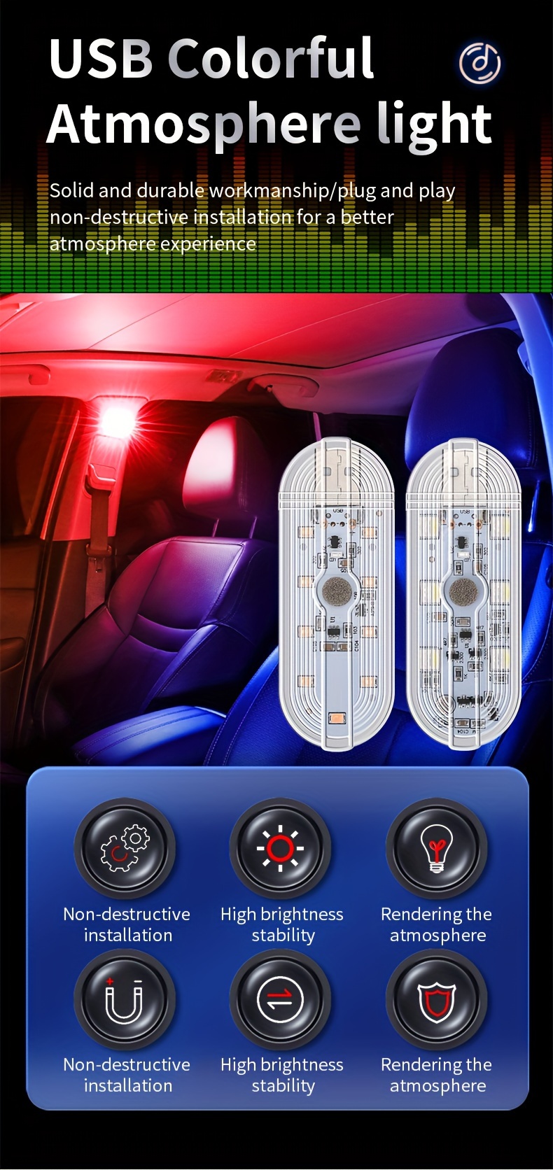 YiLaie - Luci interne a LED per auto, sincronizzazione Bluetooth