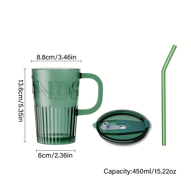 450ml Straw Glass Coffee Cup With Lid And Handle Drink Cup