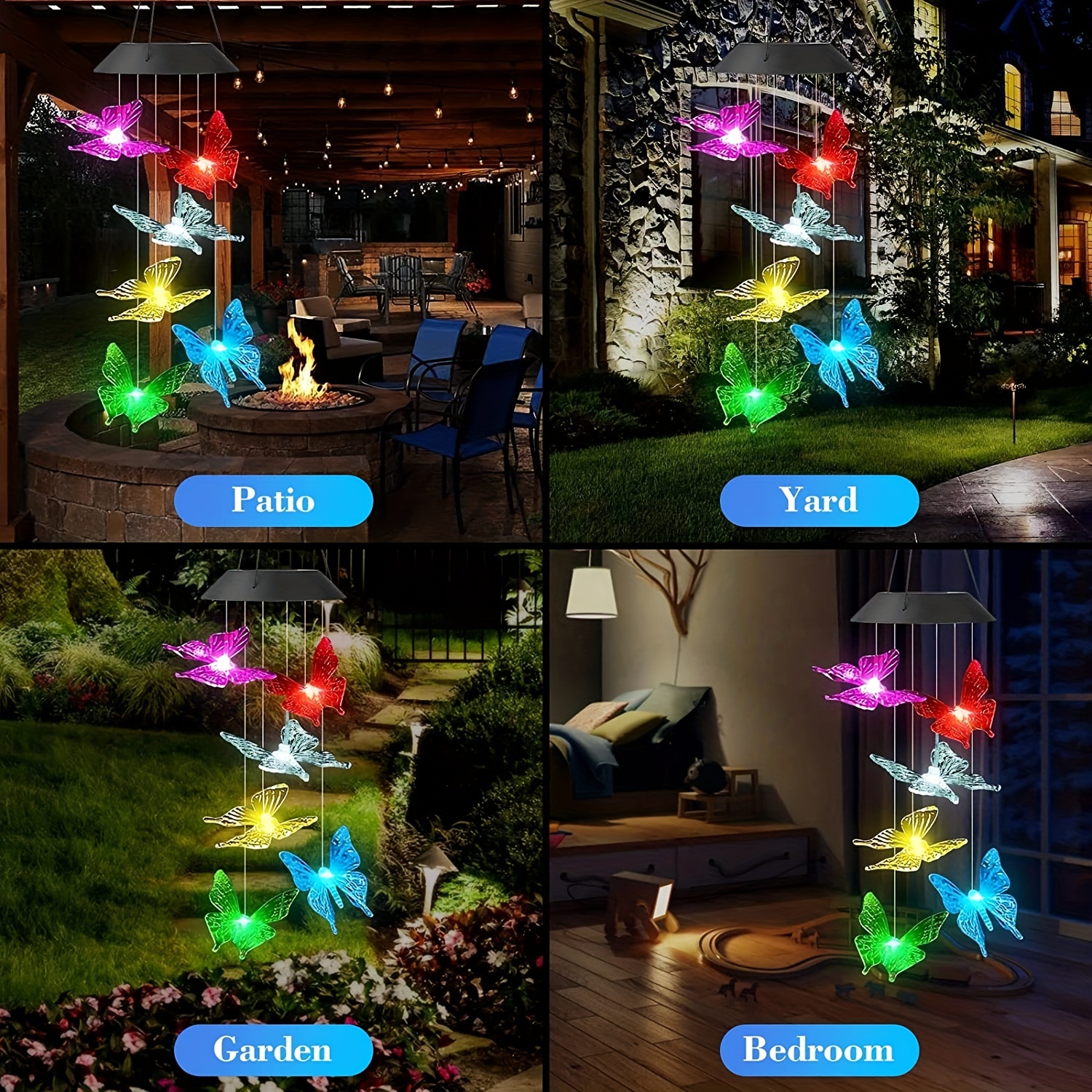 Butterfly Solar Wind Chime Outdoor Color Changing 6led - Temu Canada
