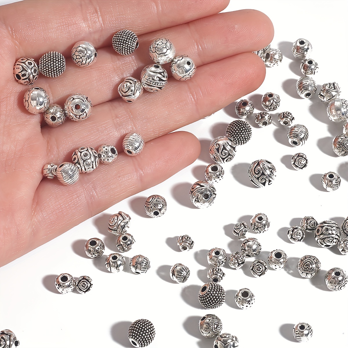 Silvery Flat Round Beads Carved Alloy Loose Spacer Beads For - Temu