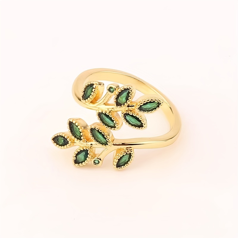 1pc elegant wrap ring emerald leaf pattern inlaid zircon suitable for daily outfits party jewelry for female details 4