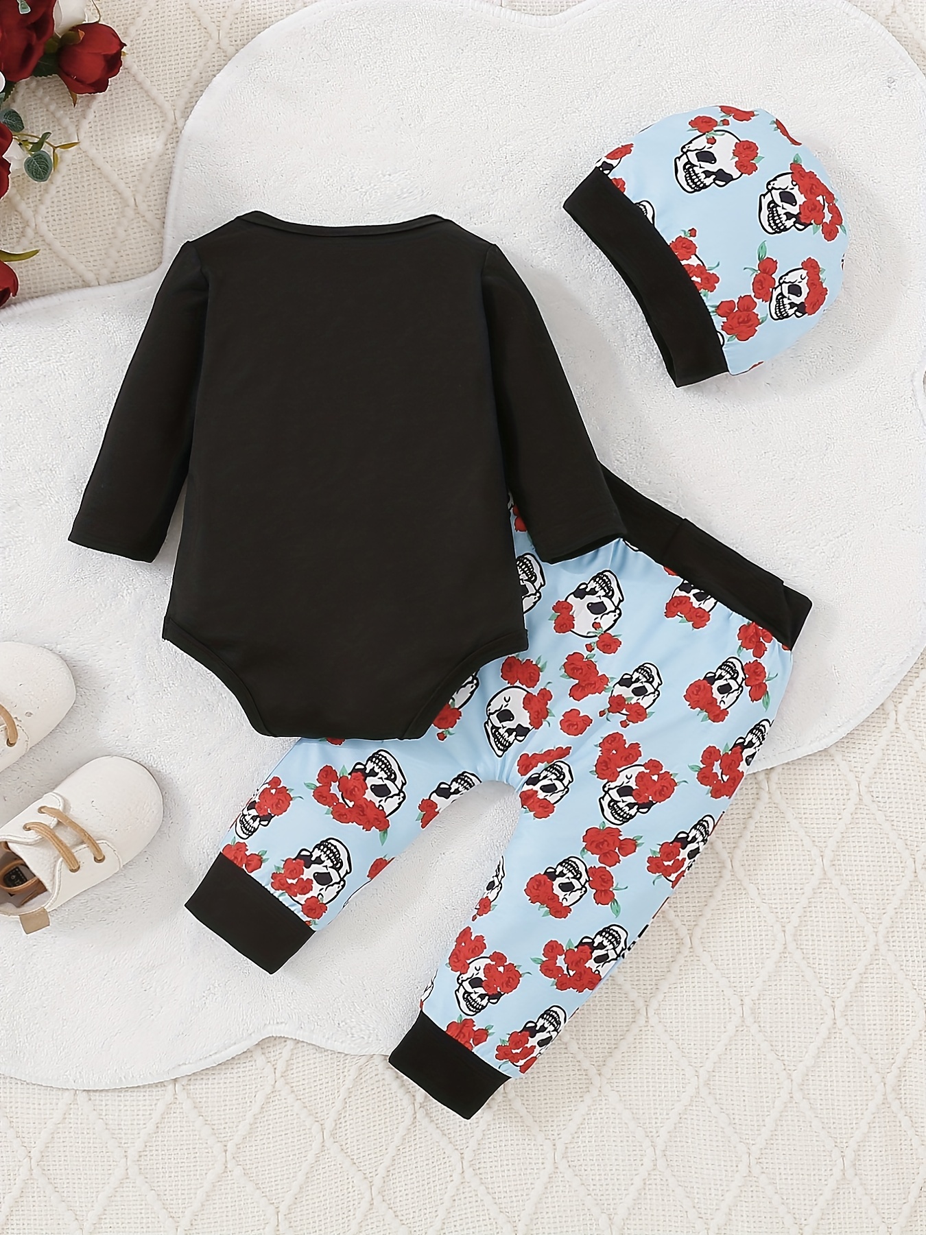 3PCS Baby Boys Girl Skull Graphic Romper Pants Or Headband Halloween Clothes Outfit Set