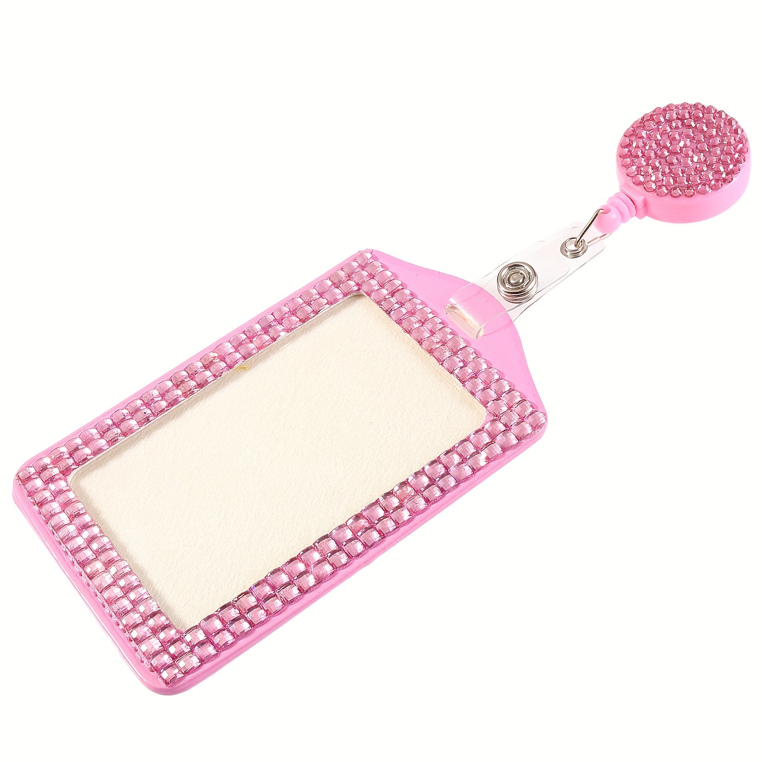 1pc Crystal Rhinestone Crown Retractable ID Card Name Card Holder Reel  27.56inch Retractable Easy Pull Buckle Employee Student Chest Tag