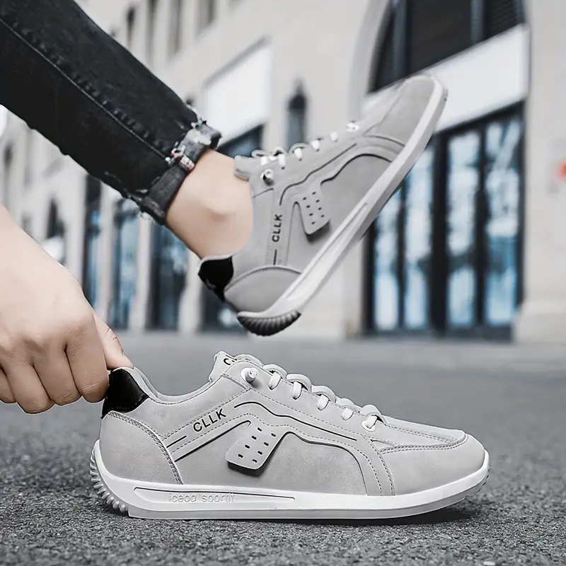 trendy solid sneakers, mens trendy solid sneakers comfy non slip lace up casual shoes for mens outdoor activities details 10