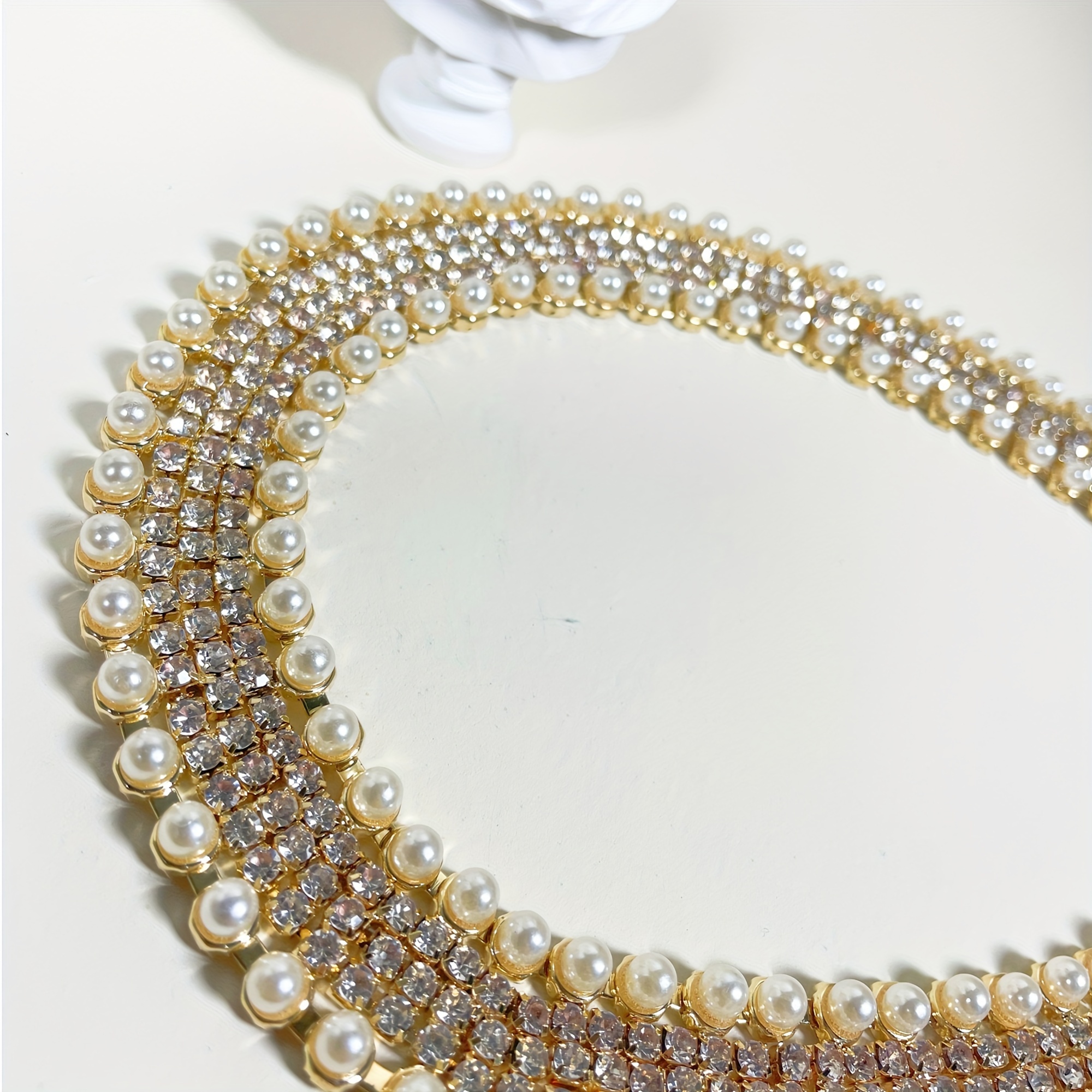 rhinestones imitation pearl necklace for girls daily wear details 4