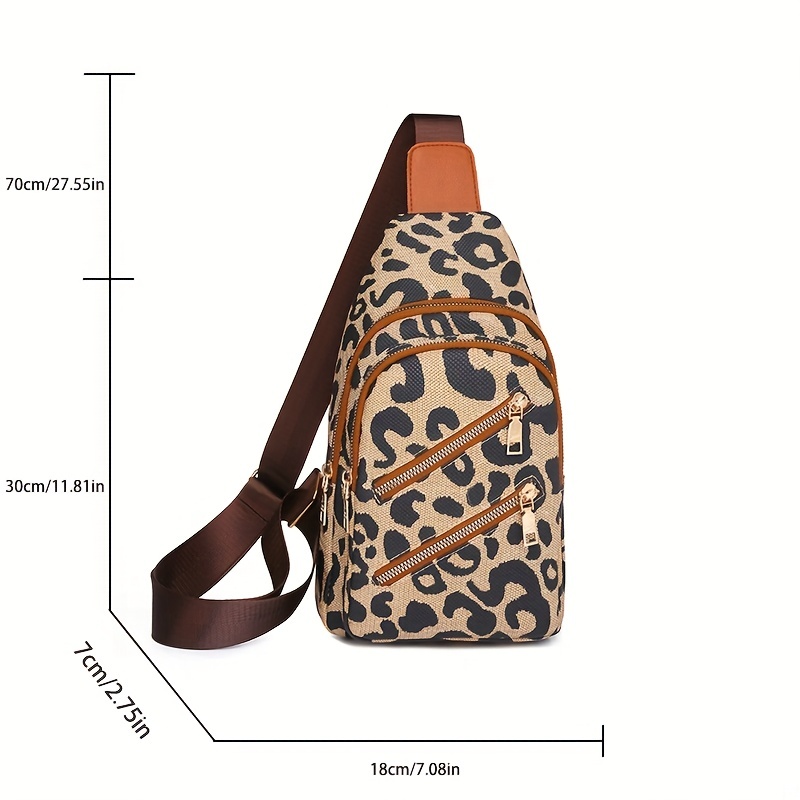 Leopard Pattern Sling Chest Bag, Multi Zipper Crossbody Bag, Casual Shoulder  Purses For Streetwear - Temu