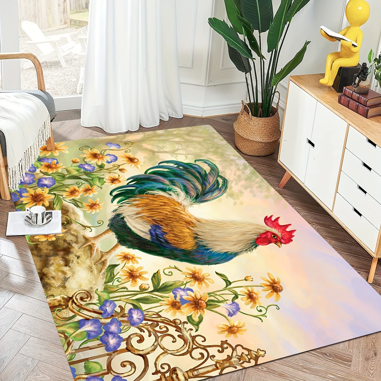 Sunflower And Rooster Kitchen Mat Non-slip Carpet Indoor Outdoor