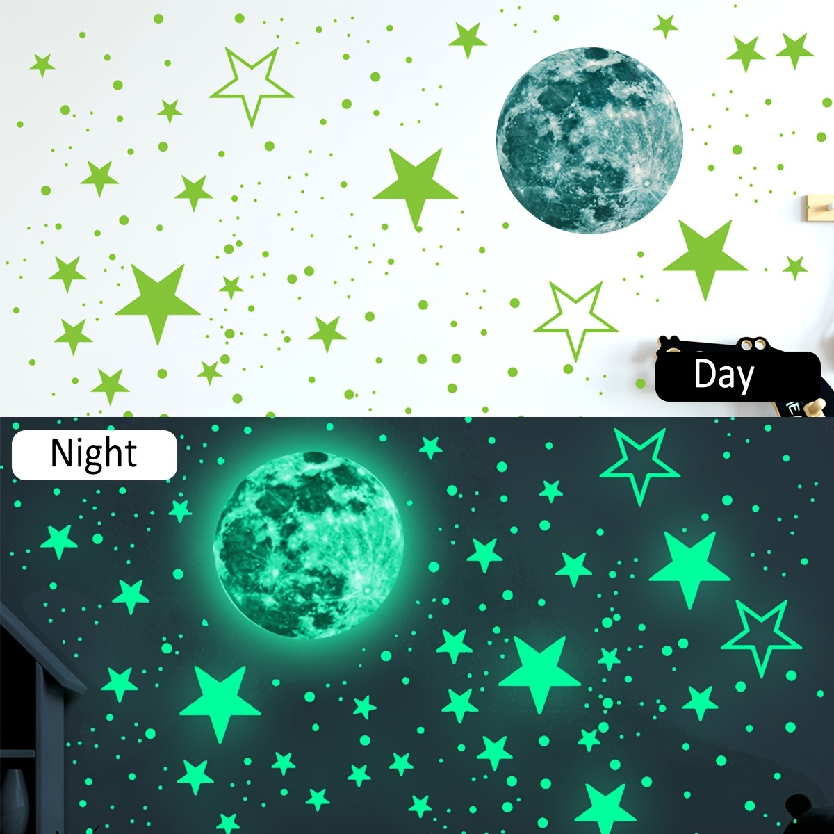 435pcs Glow in The Dark Stars Wall Stickers for Ceiling, Luminous Adhesive Moon Dot Stars Wall Decals, Waterproof Non-Toxic for Baby Girls Boys Kids