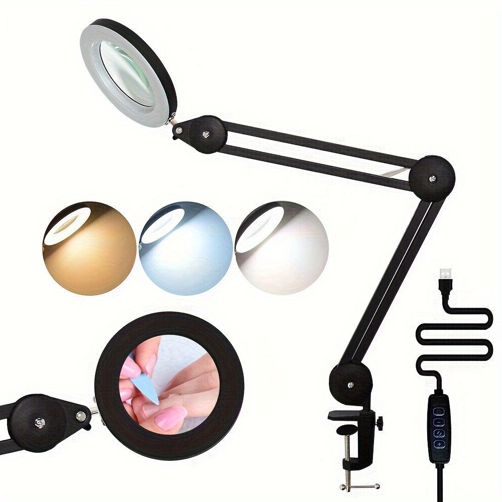 Magnifying Glass With Light And Stand, 3 Color Temperature Dimmable, Long  Arm Led Lighted Magnifier Desk Lamp With Clamp For Reading, Repair, Crafts,  Sewing - Temu Philippines