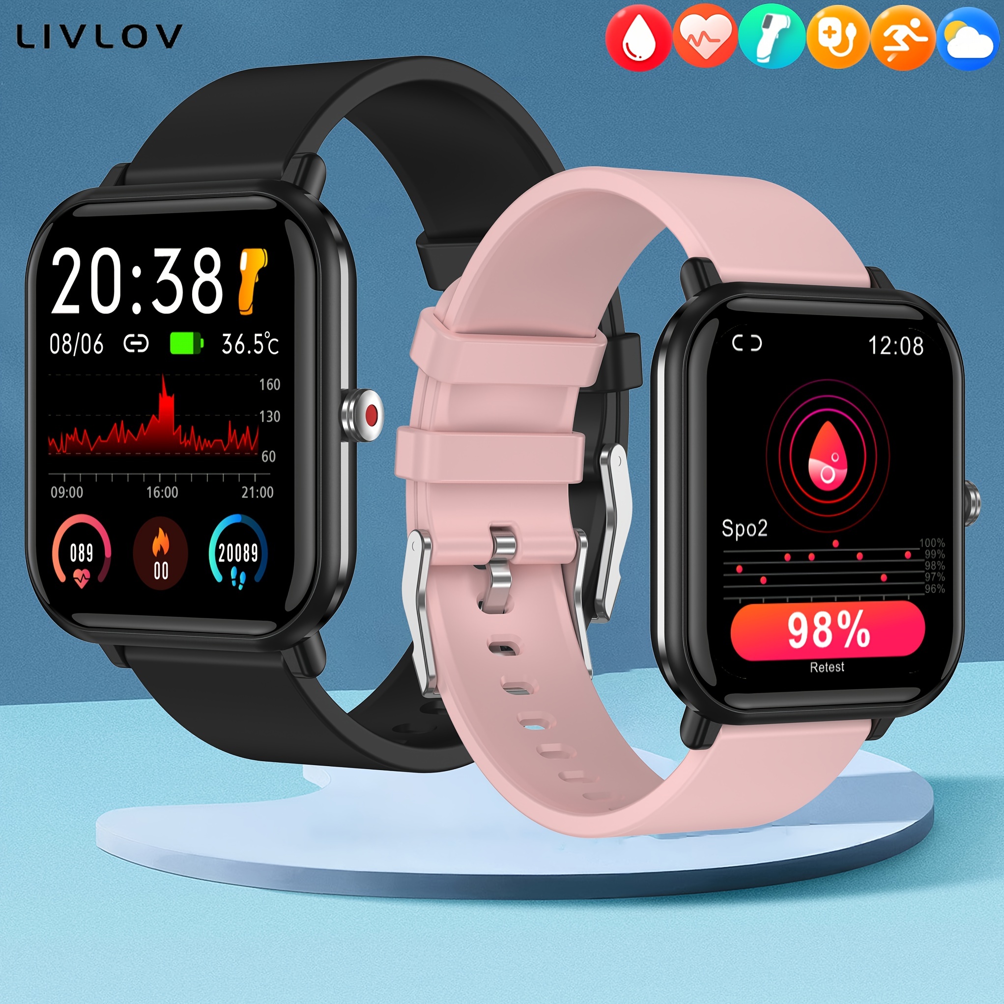 Smart Watch, 44mm Fitness Tracker Watch with 24 Sports Modes, 5ATM Swimming  Waterproof, Sleep Monitor Step Calorie Counter, 1.7 HD Touchscreen