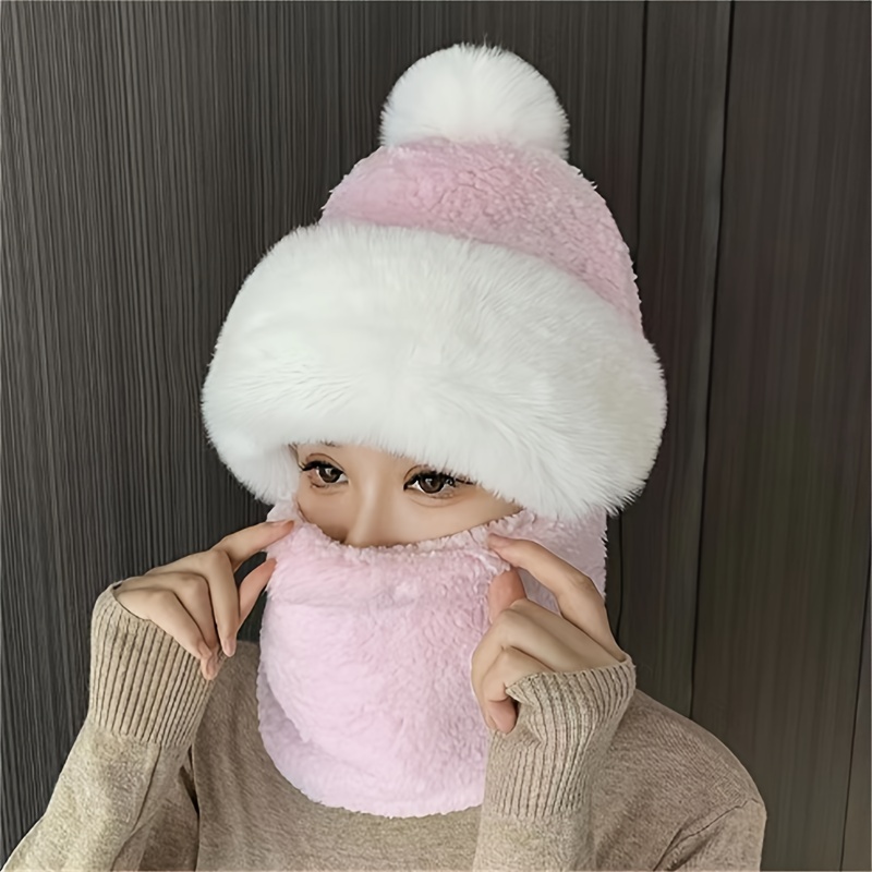 Unisex Coldproof Fleece Ski Mask Thick Hooded Scarf Hats - Temu