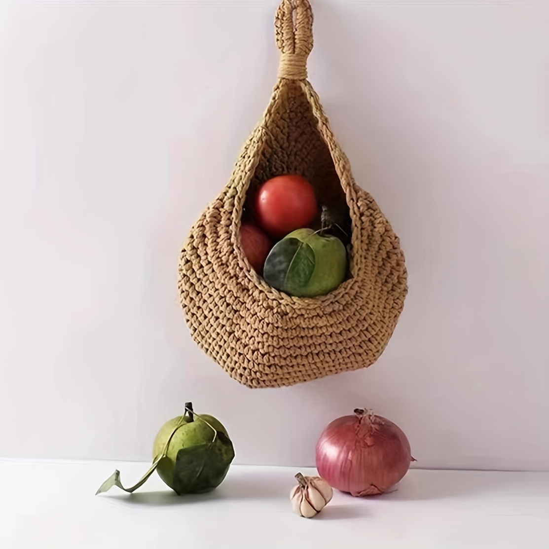 1pc Kitchen Hanging Basket Hand Woven Nordic Style Cotton Rope