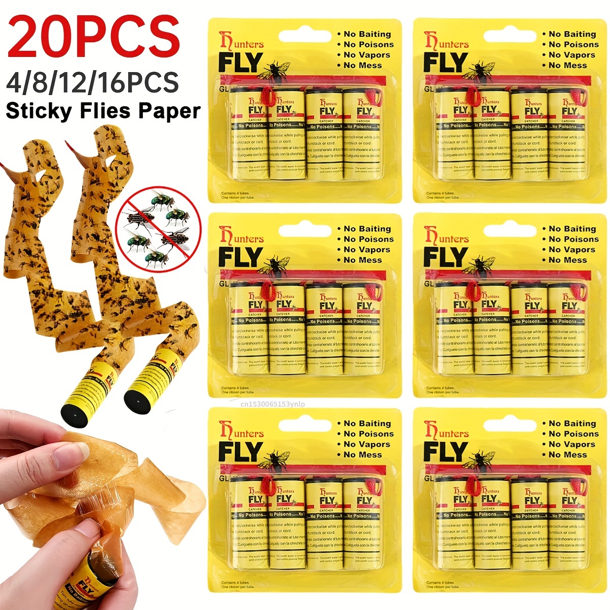 16PCS Sticky Fly Ribbons Roll Strong Glue Double Sided Flies Paper
