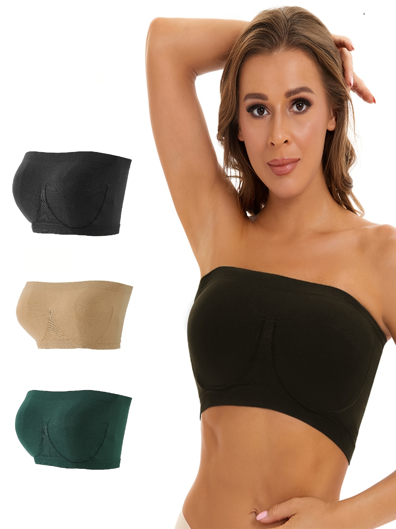 1 Pcs Women Basic Stretch Layer Strapless Seamless Solid Cropped Tube Top Bra  Bandeau Underwear