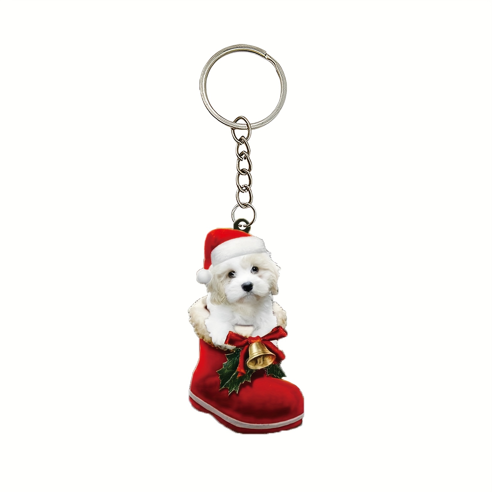 Cute Iittle Dog Decoration Pendant Wearing A Christmas Hat, 2d Acrylic Flat  Car Pendant, Home Decoration, Phone And Bag Keychain Accessories! - Temu