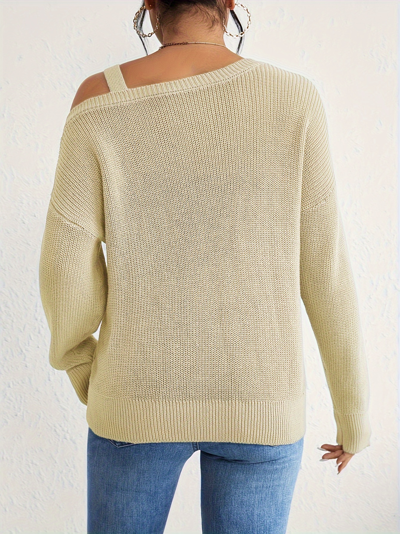 Cream cold clearance shoulder sweater