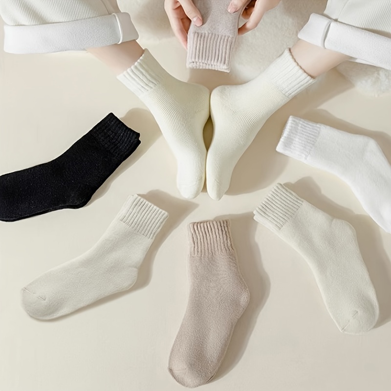 

6 Pairs Plush Lined Socks, Comfy & Warm Mid Tube Socks, Women's Stockings & Hosiery
