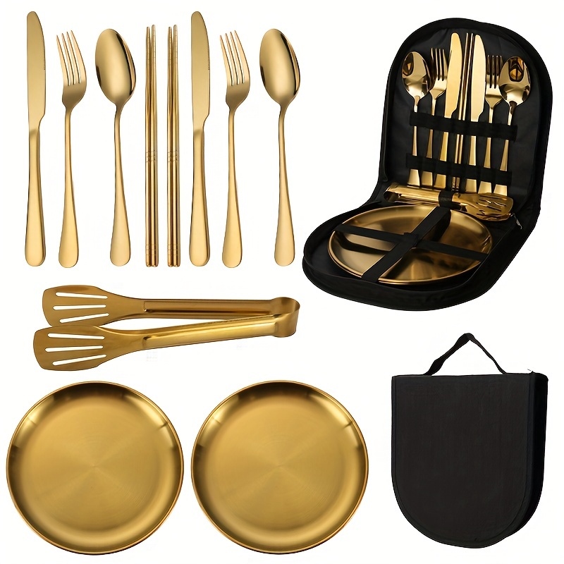 Camping Silverware Set With Case Camping Kit With Stainless - Temu
