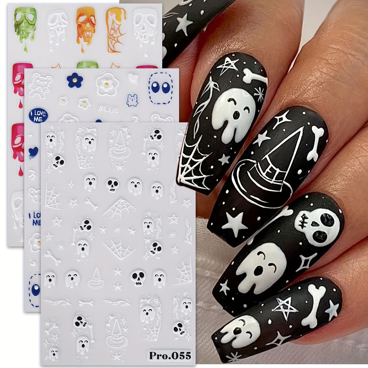 Halloween Nail Stickers 6 Sheets Spooky Skull Astronaut Alien