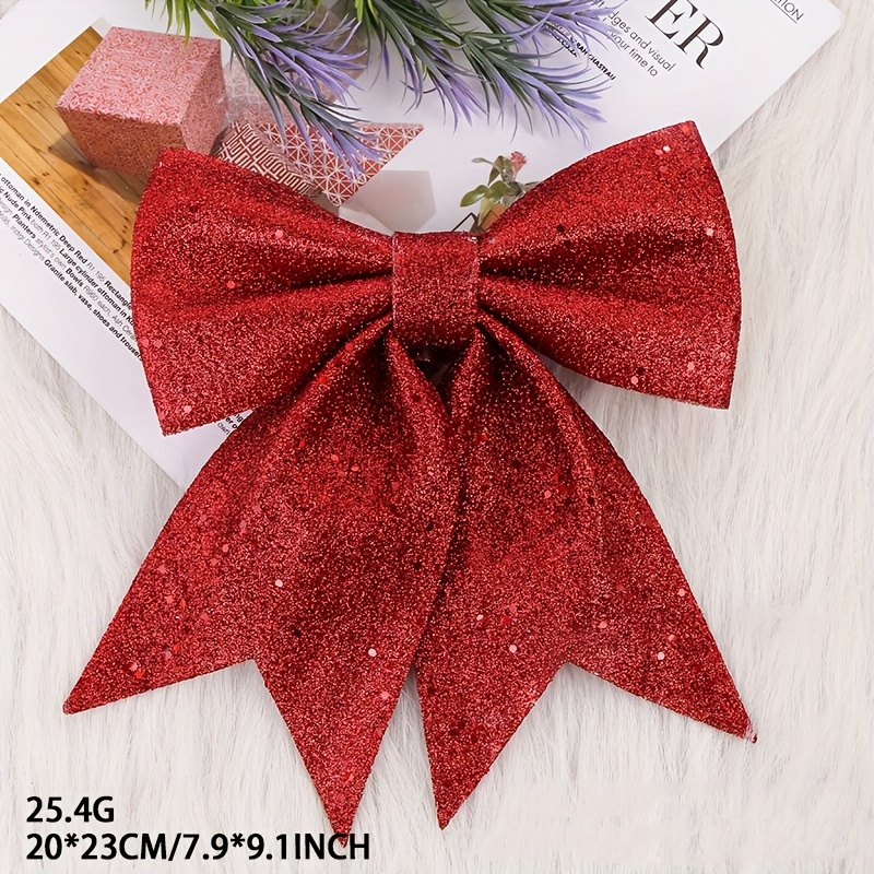 23CM Large Red Christmas Bow DIY Glitter Christmas Bow Ornament