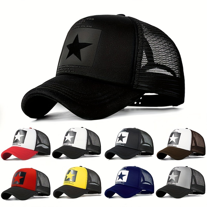 

Pentagram Print Unisex Trucker Hat Mesh Breathable Lightweight Baseball Cap Candy Block Casual Sports Dad Hats For Women & Men