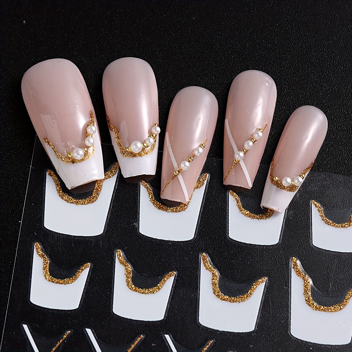 3D Nail Stickers Reflective Glitter Gold Silver Line French Tips