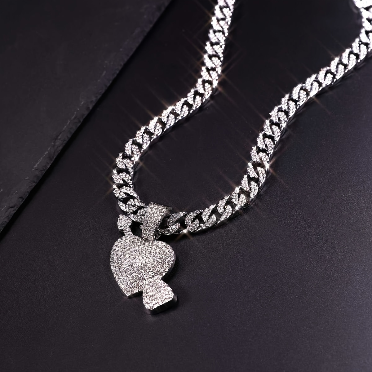 1Pc Rhinestone Link Chain Necklace Silver Color Pendant Women Girl Jewelry  Gifts