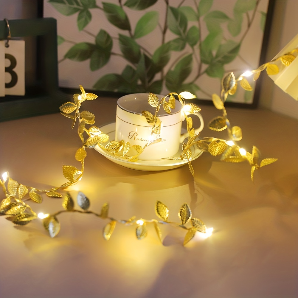 1pc 2m 20led simulation golden leaf decoration string lights birthday party ramadan christmas festival decoration string lights battery not included details 6