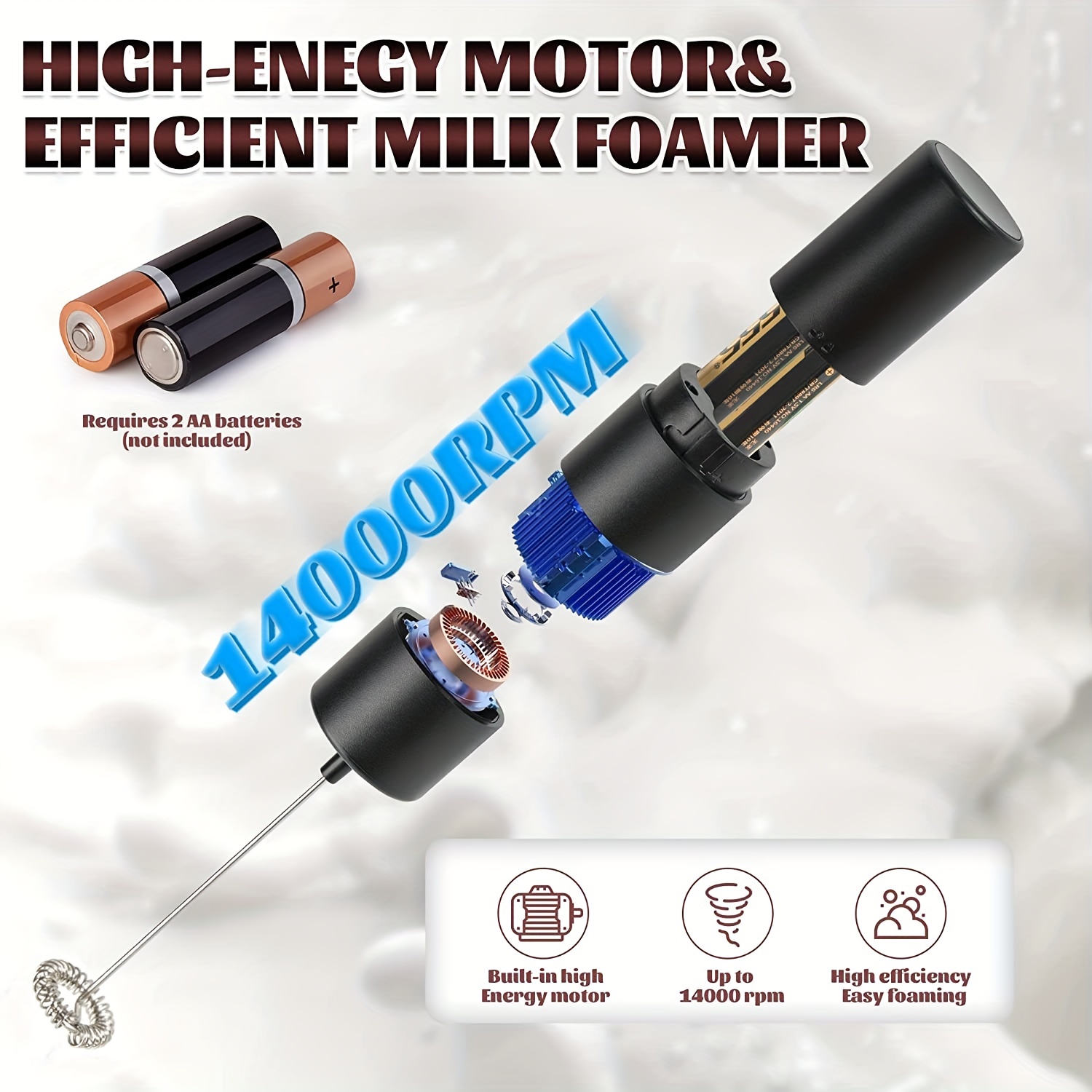 Milk Frother Electric Milk Foamer Handheld Foamer High Speeds