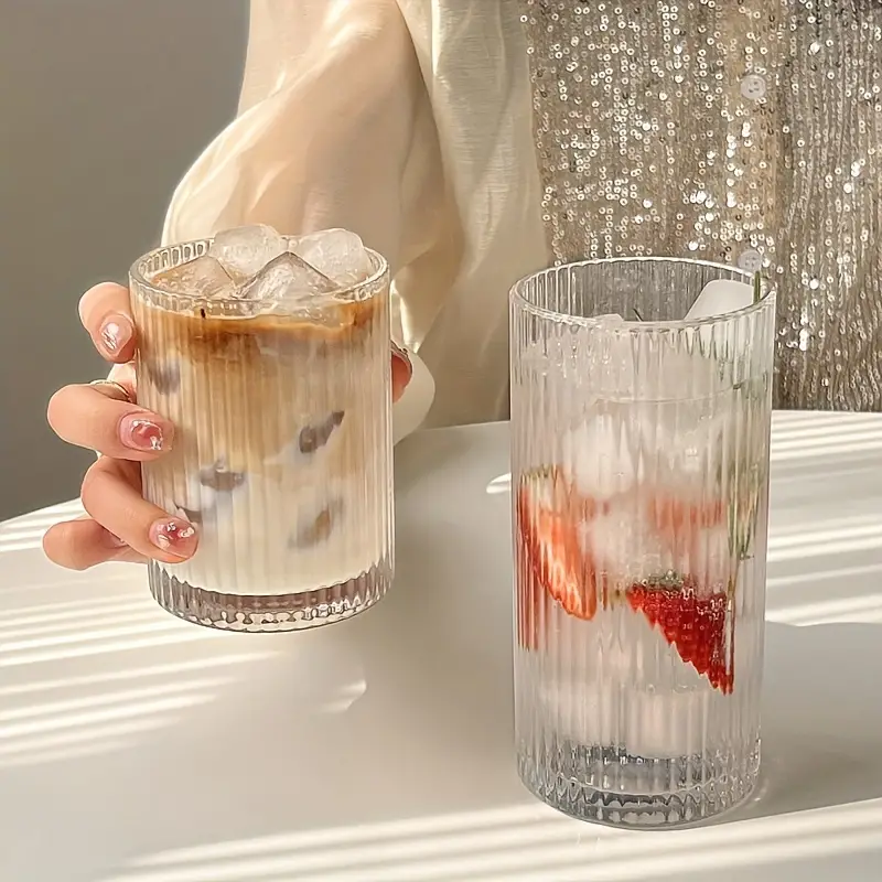 Vertical Texture Transparent Glass Cup Vertical Striped Glass Cup
