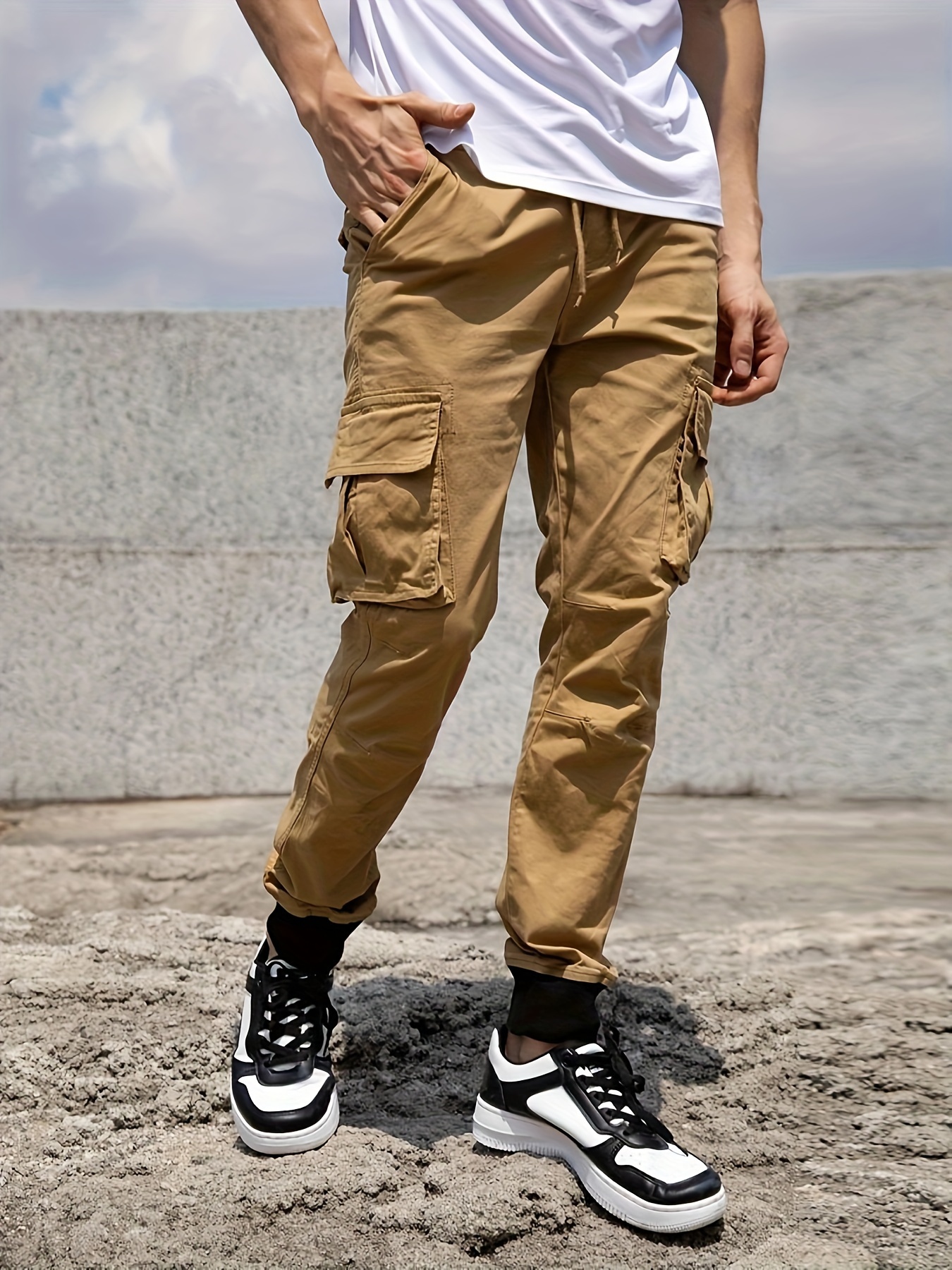 Men Loose Baggy Cargo Pants Trousers Hip Hop Pockets Casual Sports