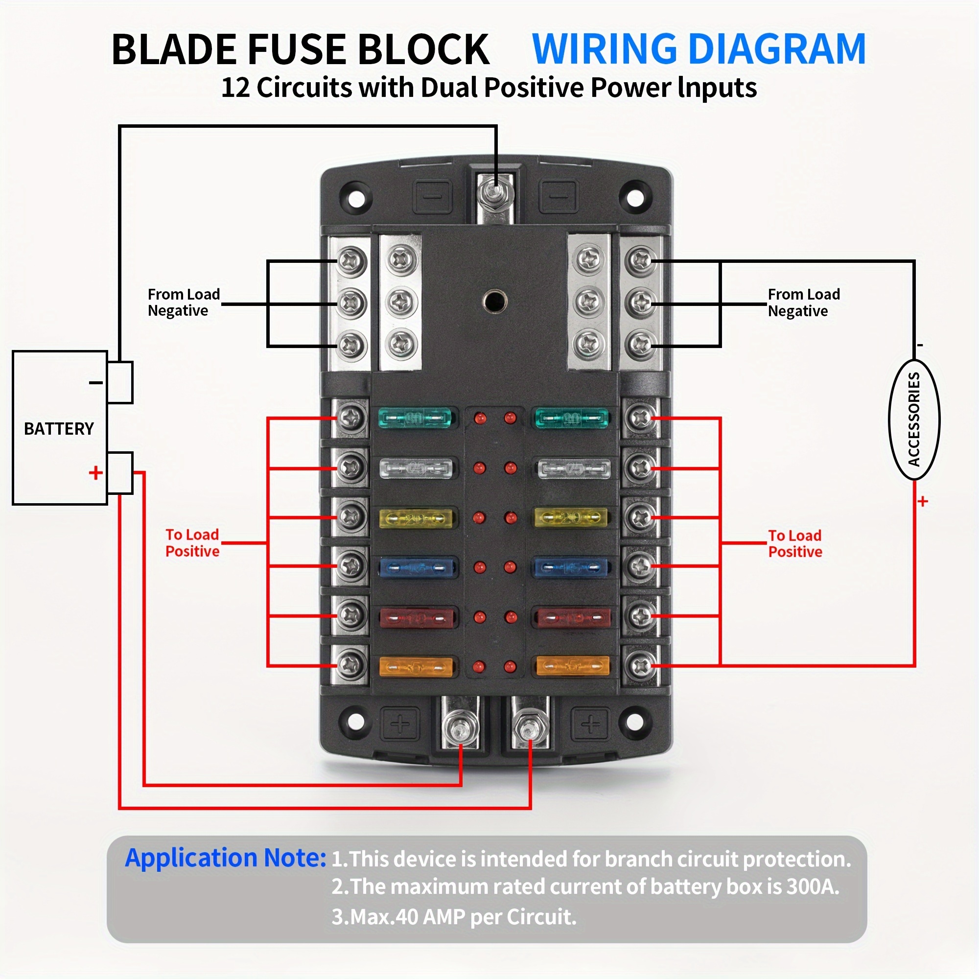 12 Way DC 12V Volt Fuse Box 24V 32V Circuit Car Trailer Auto Blade Fuse Box  Block Holder ATC ATO 2-input 12-ouput Wire