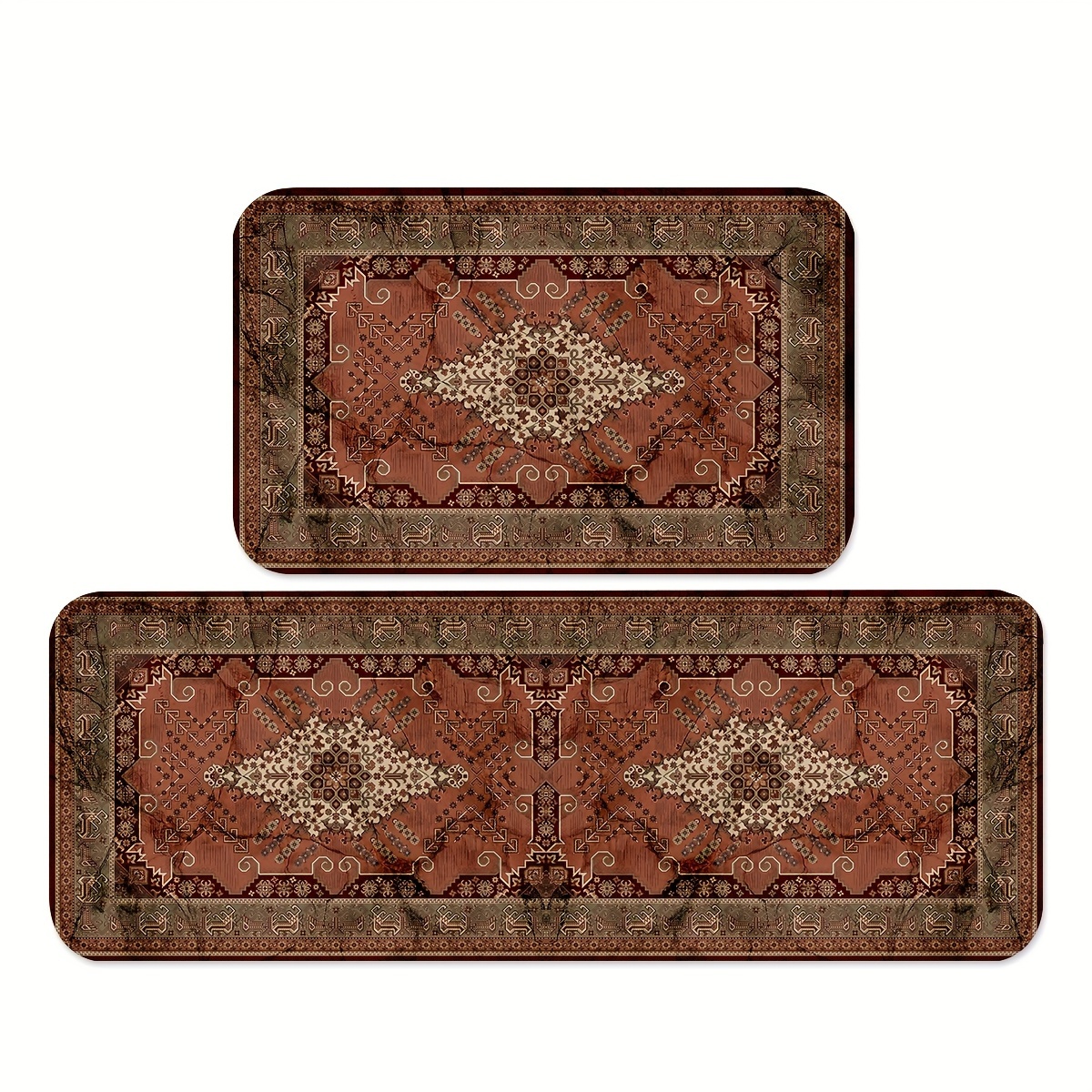 

1/2pcs Vintage Distressed Kitchen Mats, Ethnic Style Throw Carpets, Indoor Decorative Runner Rugs, For Kitchen Home Office Sink Room Supplies Balcony Spring Decor Farmhouse, Sets 2 Piece