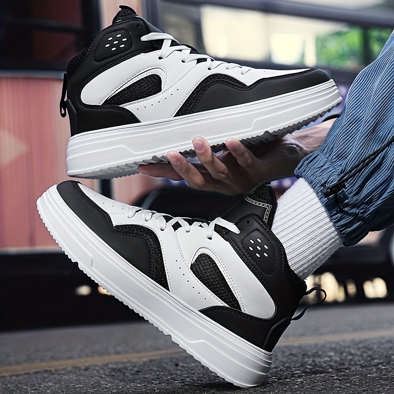 Plus Size Men's Trendy Solid/Colour Block High Top Skate Shoes, Comfy Non Slip Casual Soft Sole Sneakers For Men's Outdoor Activities
