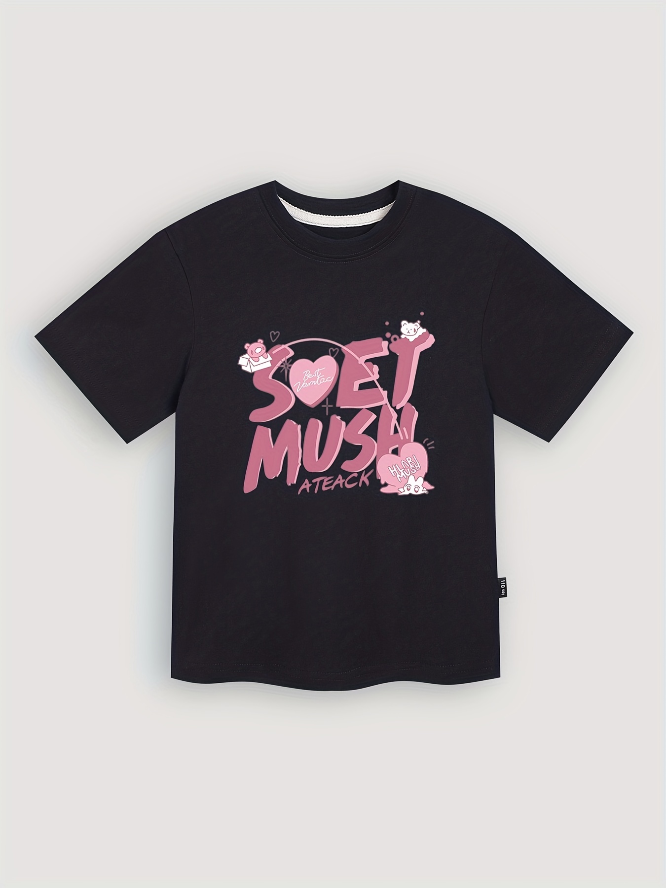 Girls' Letter ''soet Mush'' Graphic Short Sleeve T-shirt Tops