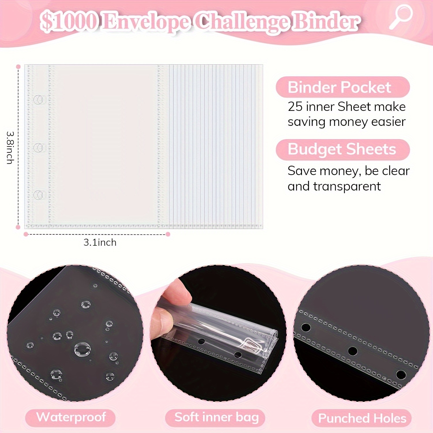 1pc, $1000/500/300/150 Risparmio Sfida Mini Binder Buste Contanti,  Portatile Risparmio Denaro Budget Binder Book Organizer $1000/500/300/150  Cash Stuffing, Riutilizzabile, Stile Carino, Risparmia Offerte