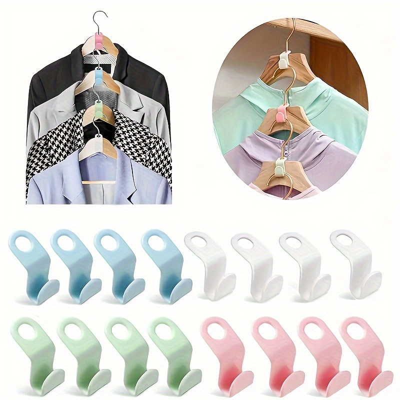 

20pcs Space-saving Clothes Hanger Connectors - Stackable, Wall-mounted Plastic Hooks For Organization