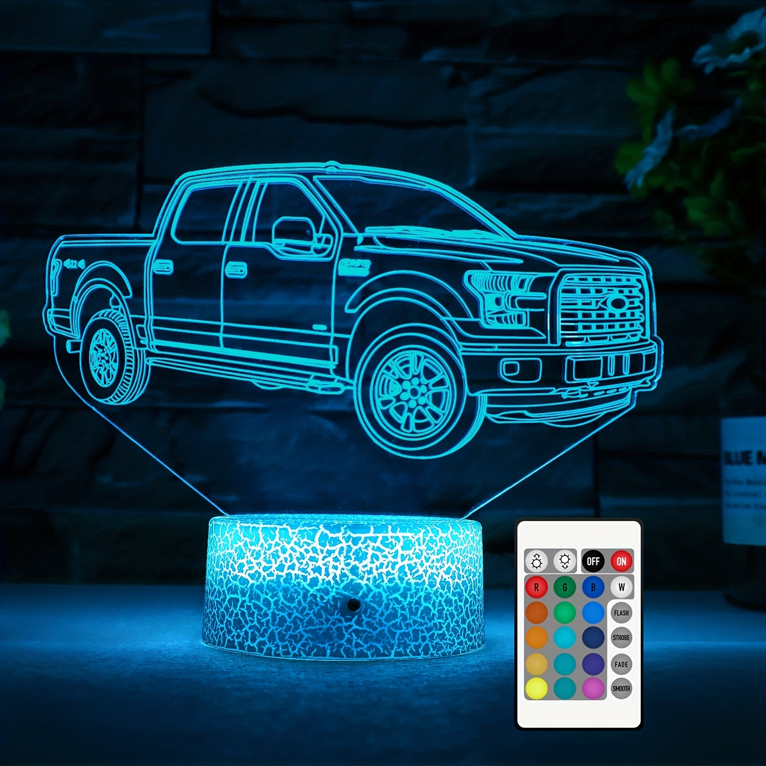 Veilleuse de voiture 3d pour enfants, cadeau de voiture, lampe d'illusion  3d avec 16 couleurs changeantes et télécommande, cadeau d'anniversaire,  décoration de chambre pour enfants adultes