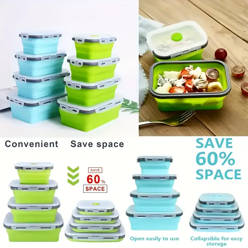 Collapsible Silicone Food Storage Container, Stackable, Space Saving,  Microwaveable, Freezer, Dishwasher Safe, Bpa Free, Foldable Leftover Or Meal  Prep Lunch Box Containers, Kitchen Accessories - Temu