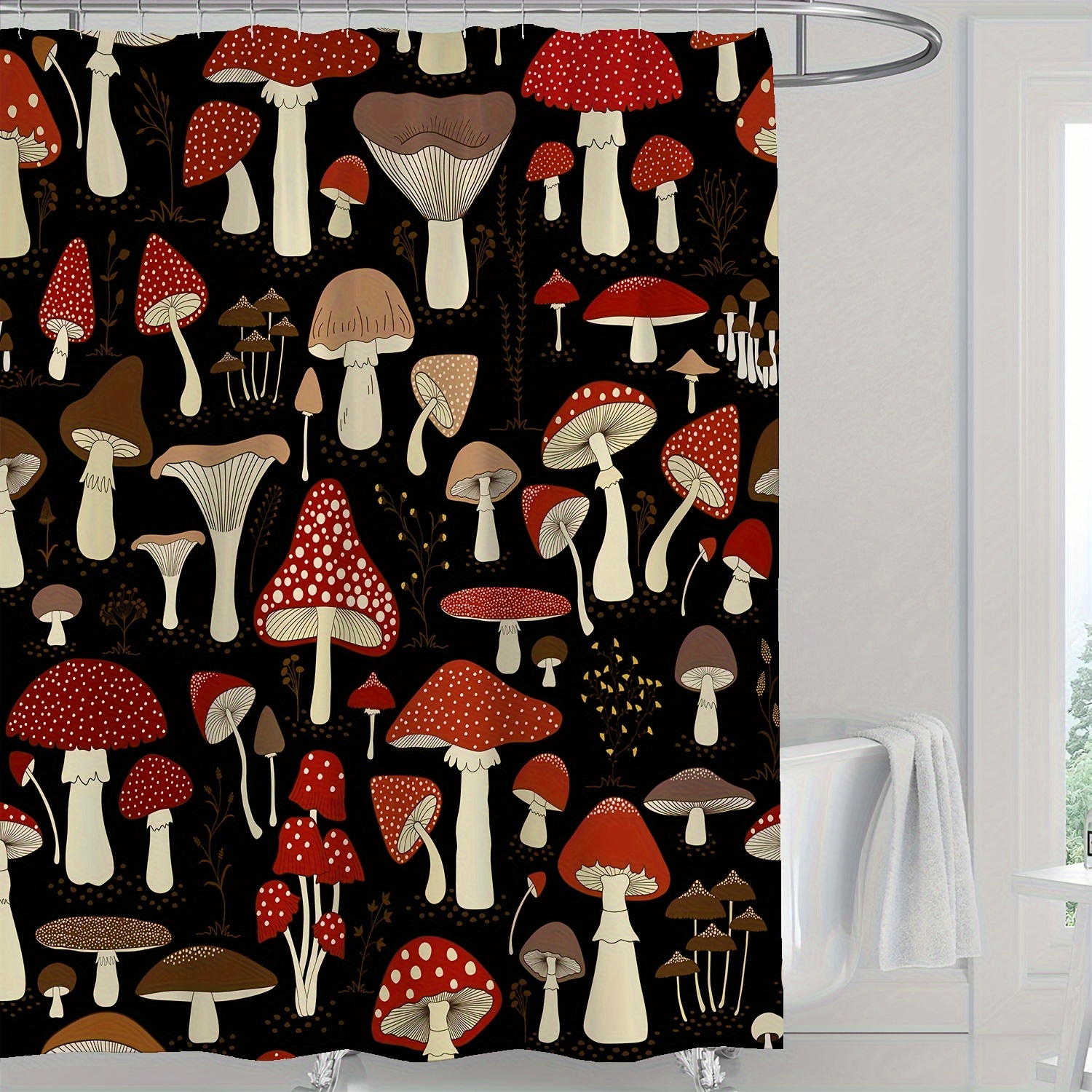 Mushroom Shower Curtain With 12 Hooks Waterproof Durable - Temu