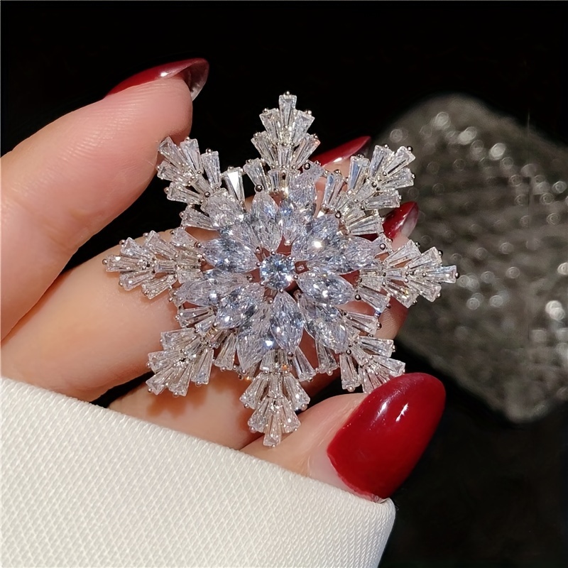 TEMU 1pc Zirconia Snowflake Brooch Temperament Ladies Suit Collar Pin