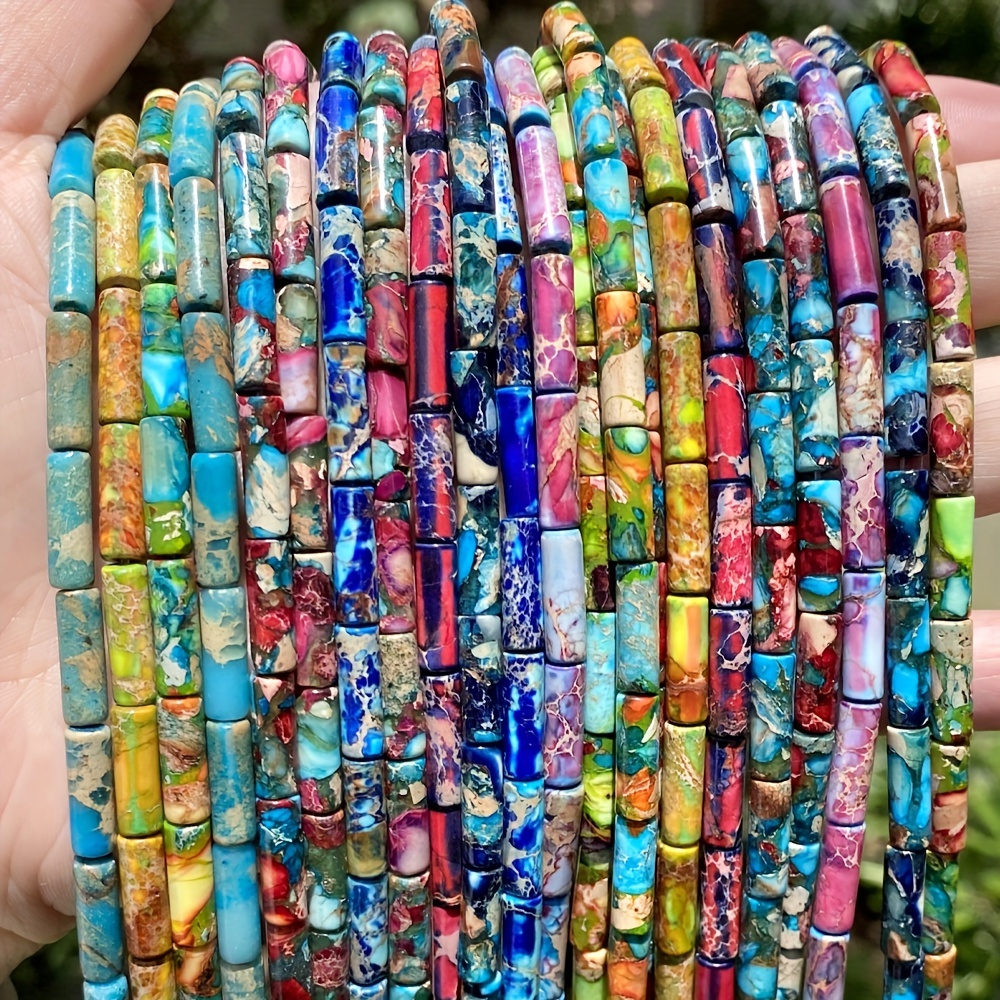 

28pcs/strand 4x13mm Natural Stone Colorful Sea Sediment Jaspers Beads Long Cylinder Beads For Jewelry Making Diy Unique Bracelet Necklace Craft Supplies 15''