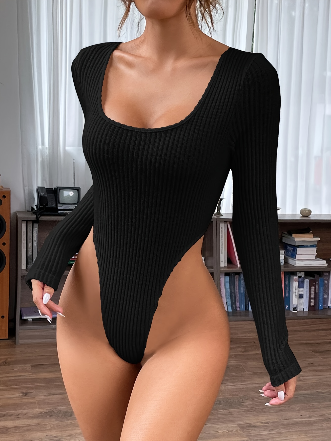  Womens Sexy Bodysuit Tops Cutout One-Shoulder Cheeky