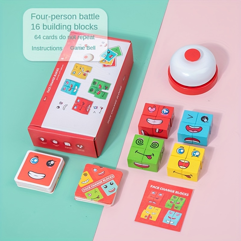 Bois Visage Changer Magic Cube, Blocs de construction Jeu Matching  Expression Puzzle Toy avec Bell 1pc